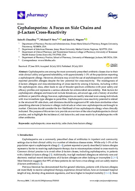 Cephalosporins: A Focus on Side Chains and β.